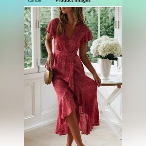 Zesica Red Floral Wrap Dress, Size Medium